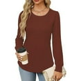 thumbnail image 2 of UJNDER Fashionable Women's Long Sleeve Blouse with a Casual Fold and Low Round Neck Design Tops for Women Elegant Casual Brown S, 2 of 9