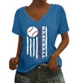 thumbnail image 1 of T-Shirt à Manches Courtes pour Femmes Liquidation T-Shirt en Chiffon pour Femmes T-Shirt de Baseball Imprimé Lettres de Baseball Col en V Manches Courtes, 1 of 4