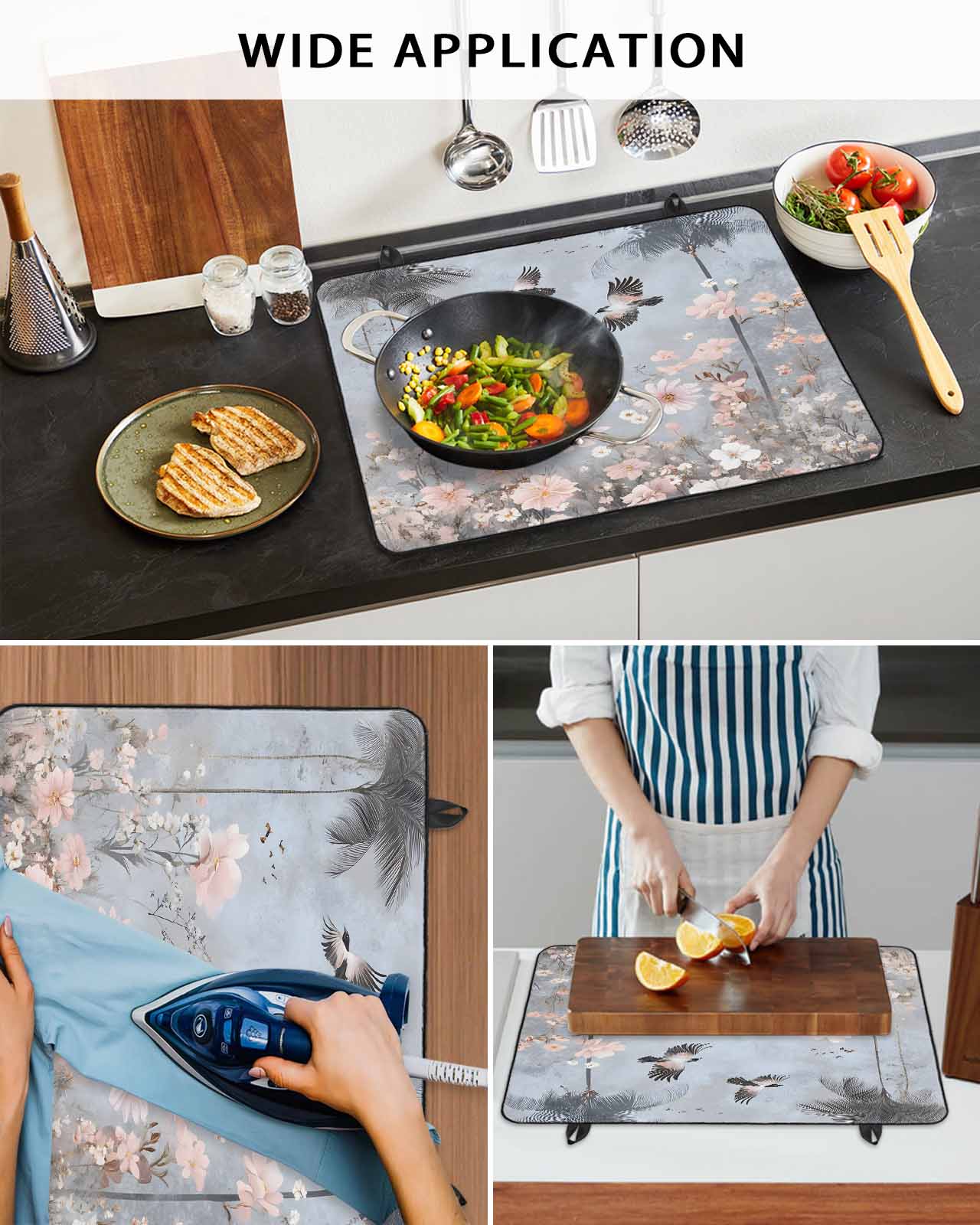 nqOlkjepod Large Induction Cooktop Protector Mat 24"x21", Spring Floral Stove Top Covers for Electric Stove, Watercolor Birds Tree Botanical Flower Stove Burner Cover Mats, Glass Top Stove Cover