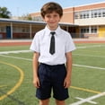 thumbnail image 4 of ITSAME Boys School Uniform Shirt 5-Pack with Tie Short Sleeve Lapel Kids Casual Button-Up Shirt White Size 8, 4 of 9