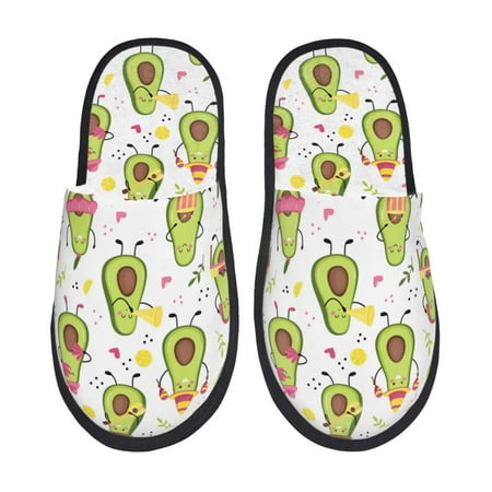 Balery Avocado Playing Music Slient Indoor Furry Fleece Comfort House Shoes Soft Non-Slip Home Shoes Cotton slippers House Slippers-- Medium