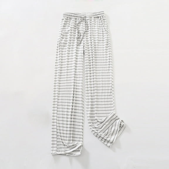 QUINDOS Womens Pants Wide Leg High Waisted Long Casual Pants Cotton Striped Loose Trousers with Pockets