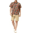 thumbnail image 2 of Unique Bargains Men's Summer Sunflower Printed Short Sleeve Button Down Shirt XL Navy Red, 2 of 6