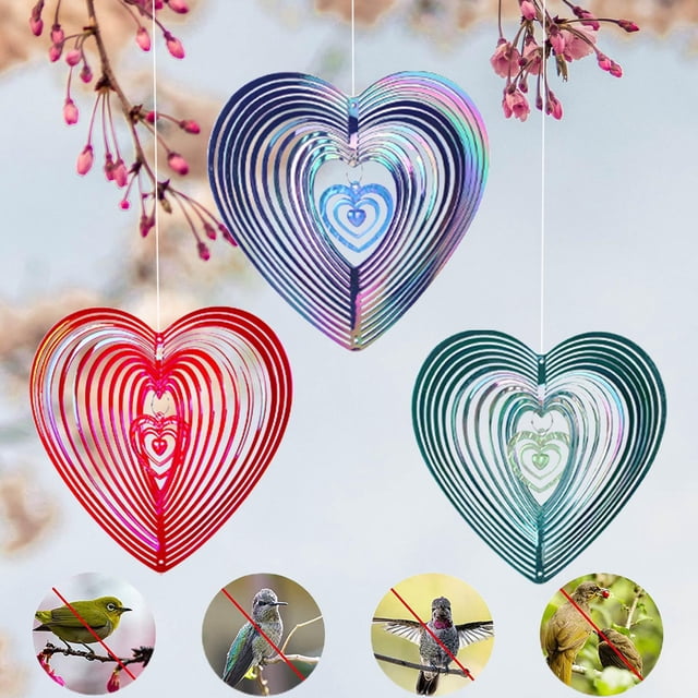 Disuasor de pájaros reflectante en corazón Soledad Espantapájaros en Espiral reflectante 20 cm x 20,5 cm Púrpura Verde Rojo