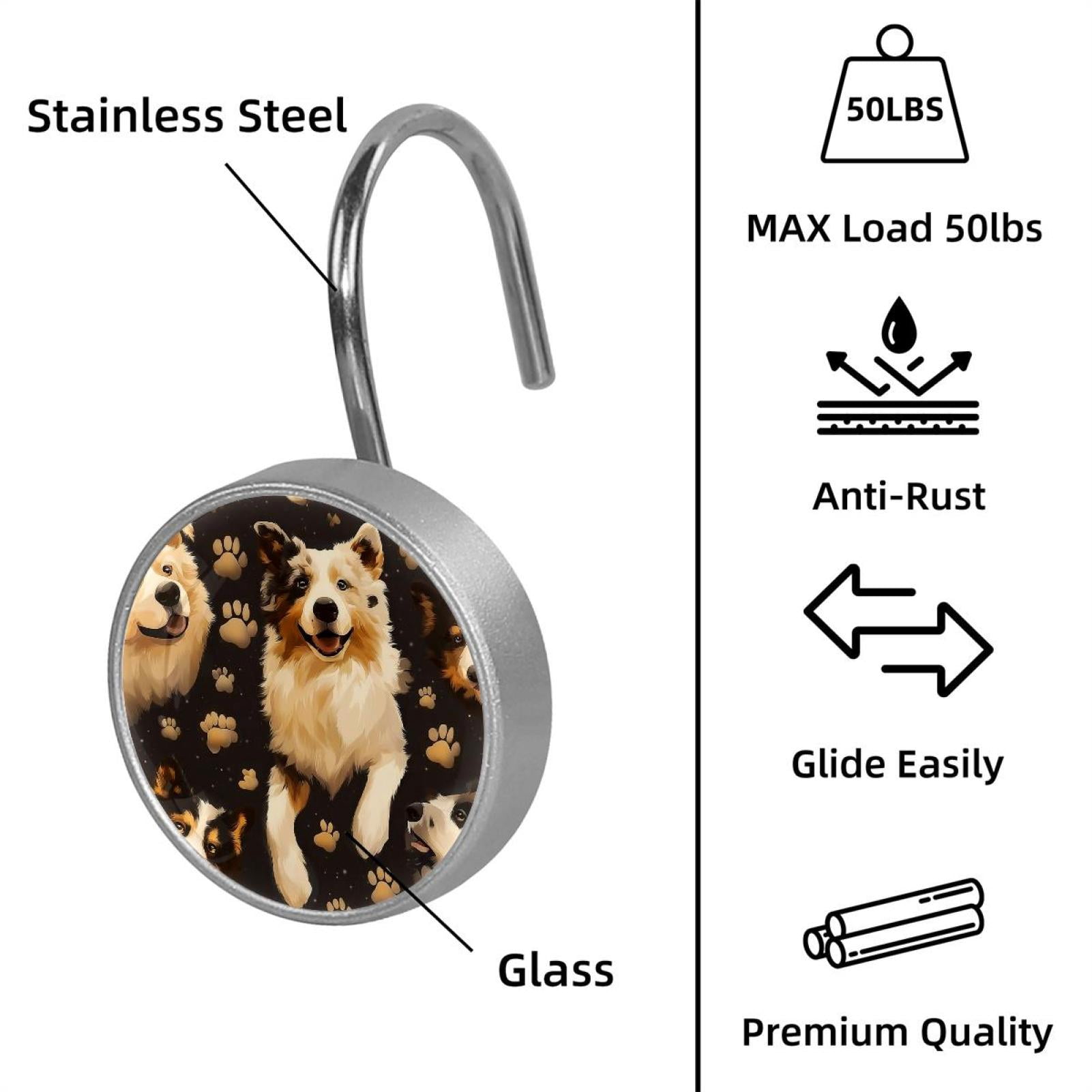 HemaKayy 12 Pcs Shower Curtain Hooks Bathroom Decorative Accessories Australian Shepherd Dog
