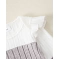 thumbnail image 5 of KIMI BEAR 12 Months Infant Baby Girls Outfit Set 18 Months Clothes Ruffle Long Sleeves Color Block Romper Bowknot Pants with Headband and Hat 4pcs Winter Clothing Purple, 5 of 9