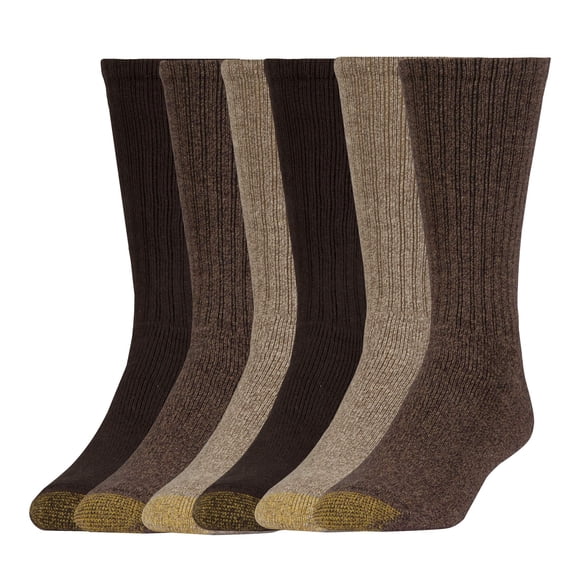 Calcetines GOLDTOE Harrington Crew para hombre, color marrón marlo/caqui, 6 pares