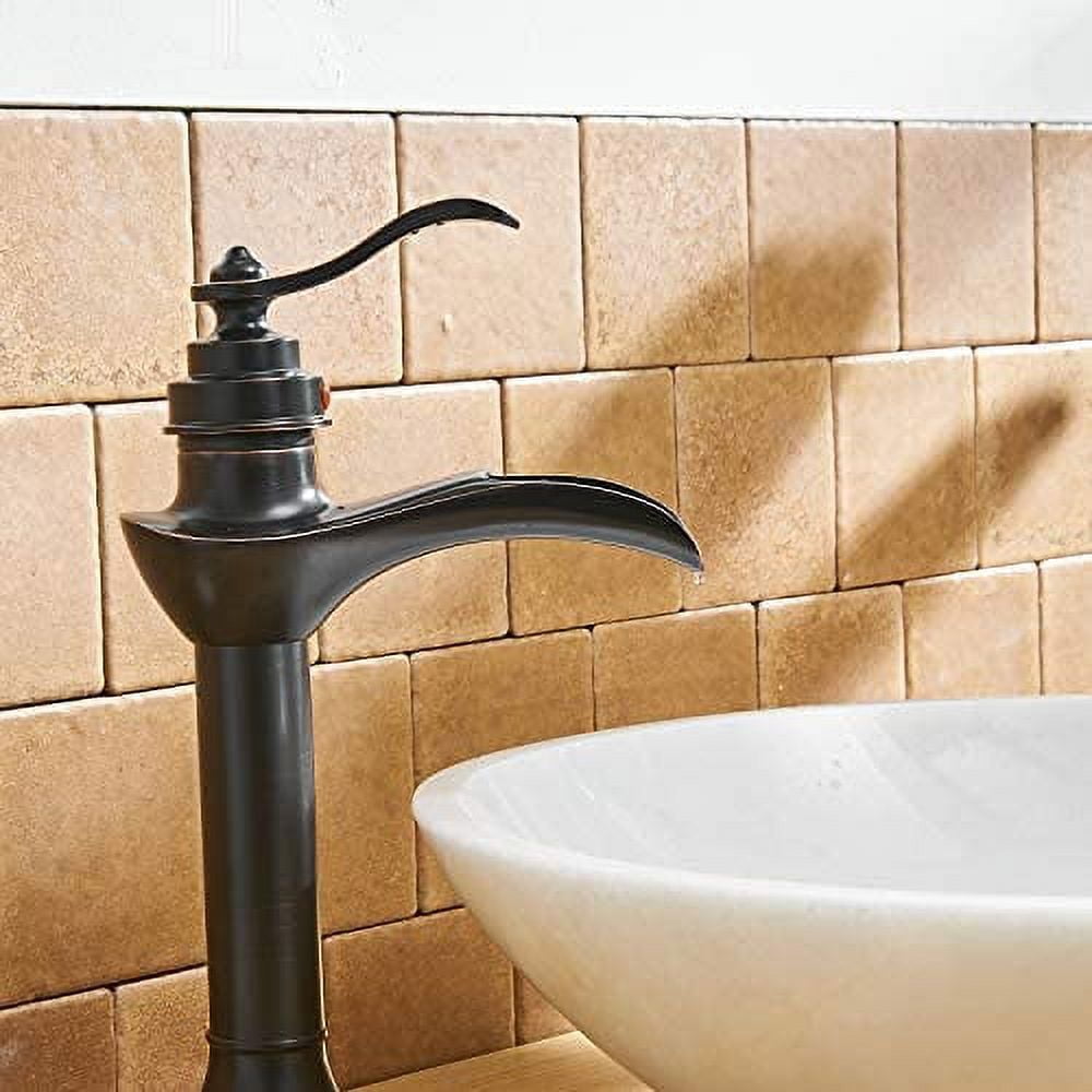 BWE Vessel Sink Faucet with Drain Assembly and Supply Hose Single-Handle Single Hole Bathroom Faucet Waterfall Lavatory Mixer Tap Oil Rubbed Bronze Tall Body