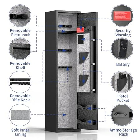 INTERGREAT [2024 NEW] 3-5 Rifle Gun Safe with Light Long Gun Safes for Rifles and Shotguns Quick Access Rifle Safe for Home Rifles and Pistols Large Gun Cabinet for Rifles with keypad Lock Metal