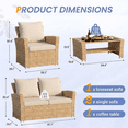 thumbnail image 7 of POTEBAN Patio Wicker Furniture Set, 4-Piece Wicker Outdoor Conversation Set with Coffee Table, Yellow Rattan Sofa Set for Balcon, Backyard, Beige, 7 of 7