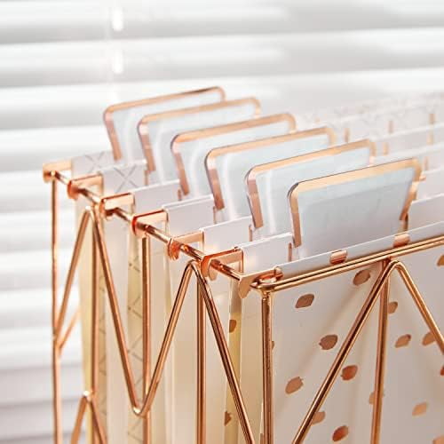 12 Pack Rose Gold Hanging File Folders Letter Size Decorative File Folder Cute Pretty Hanging Folder Organizer for Filing Cabinet Office Home with 1/5-Cut Adjustable Tabs, 3 Gold Foil Design