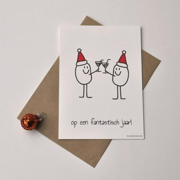 New Year Greeting Card – Cheerful Characters Celebrating with Drinks – Blank Inside, Envelope Included – Perfect for Friends and Family to Celebrate a Fantastic Year