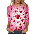 thumbnail image 2 of VKOYWKM Womens Valentines Day T Shirts 3/4 Sleeve Tops Heart Graphic Tees Holiday Crew Neck Loose Fit Valentine Shirt Tunic Tops, 2 of 5