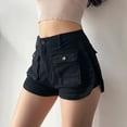 thumbnail image 3 of Neinkie Multi Pockets Button Fly A-Line Irregular Cutting Denim Shorts High-Waist Solid Color Cargo Hot Pants Streetwear, 3 of 9