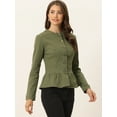 thumbnail image 2 of Chaqueta de Mezclilla Allegra K Cuello Redondo Botones Manga Larga Con Volante Peplum Ejercito Verde L, 2 of 5