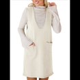 thumbnail image 2 of Vestido Corto de Punto Liso Sin Mangas con Cuello en V y Bolsillos para Mujer Albaricoque L, 2 of 10