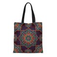 thumbnail image 1 of JSDART Sac Fourre-Tout en Toile Mandala Coloré sur Fond Bleu Foncé pour Courses Oriental Durable Réutilisable, 1 of 1