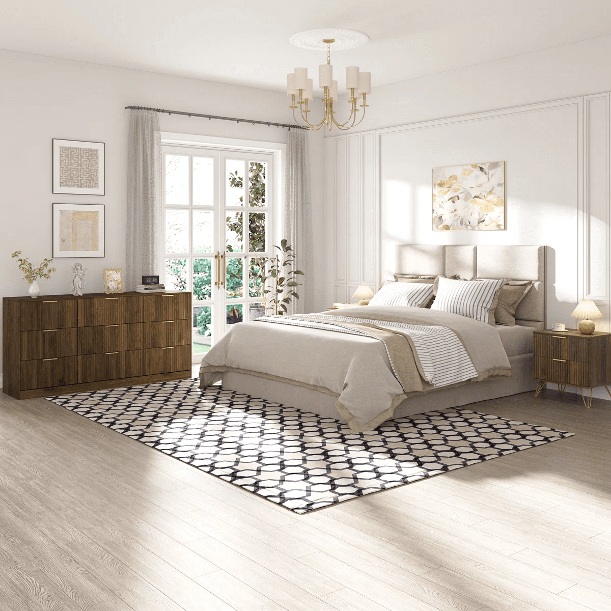 YouTrend 9 Drawer Dresser with for Bedroom,Modern Fluted Wood Chest of Drawer with Golden Embedded Handles for Living Room,Hallway