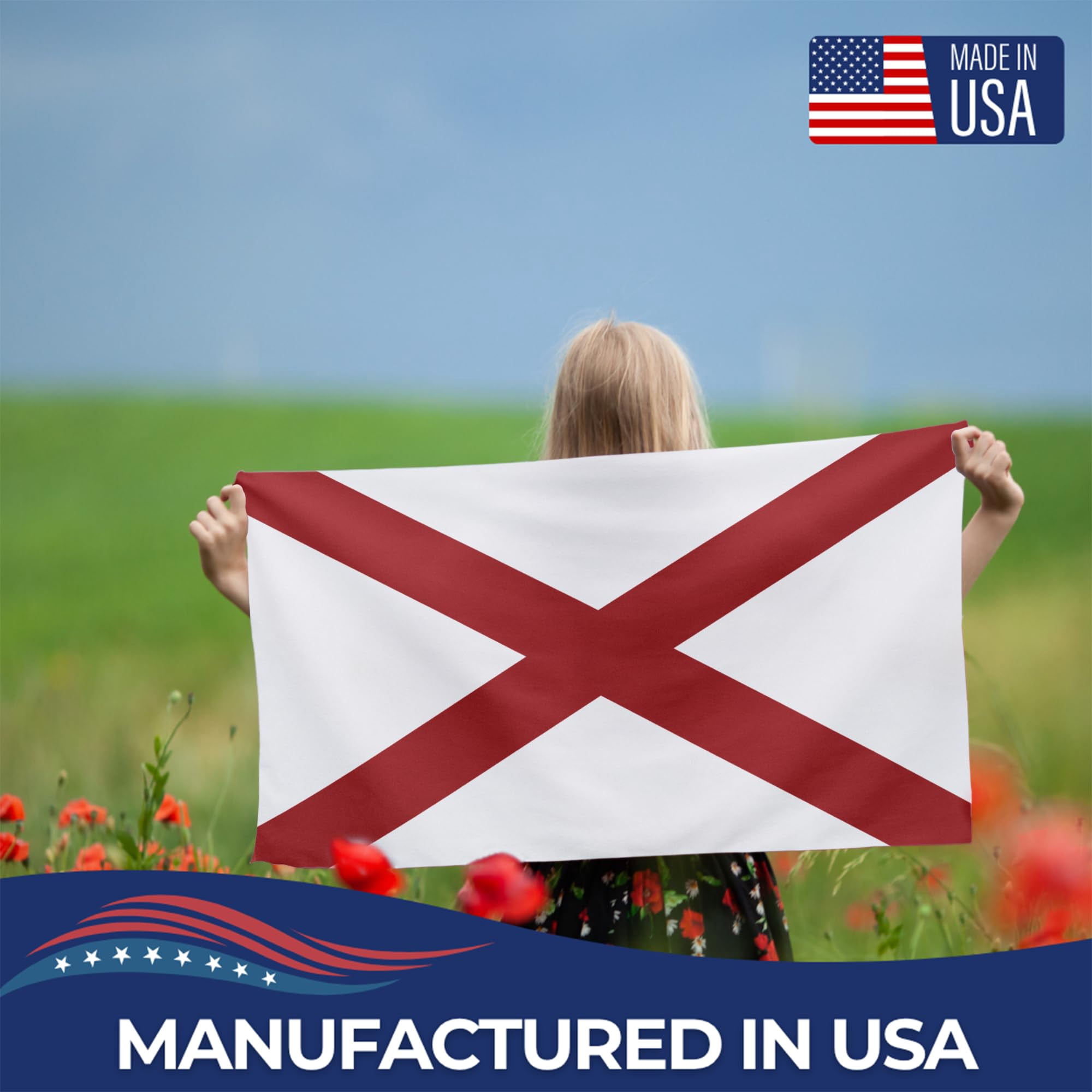 Alabama Outdoor Flag (1x1.5ft) by DreamController - Durable, Fade-Resistant Polyester, Double-Stitched, Brass Grommets - HD Printed USA State Flag - Made in USA