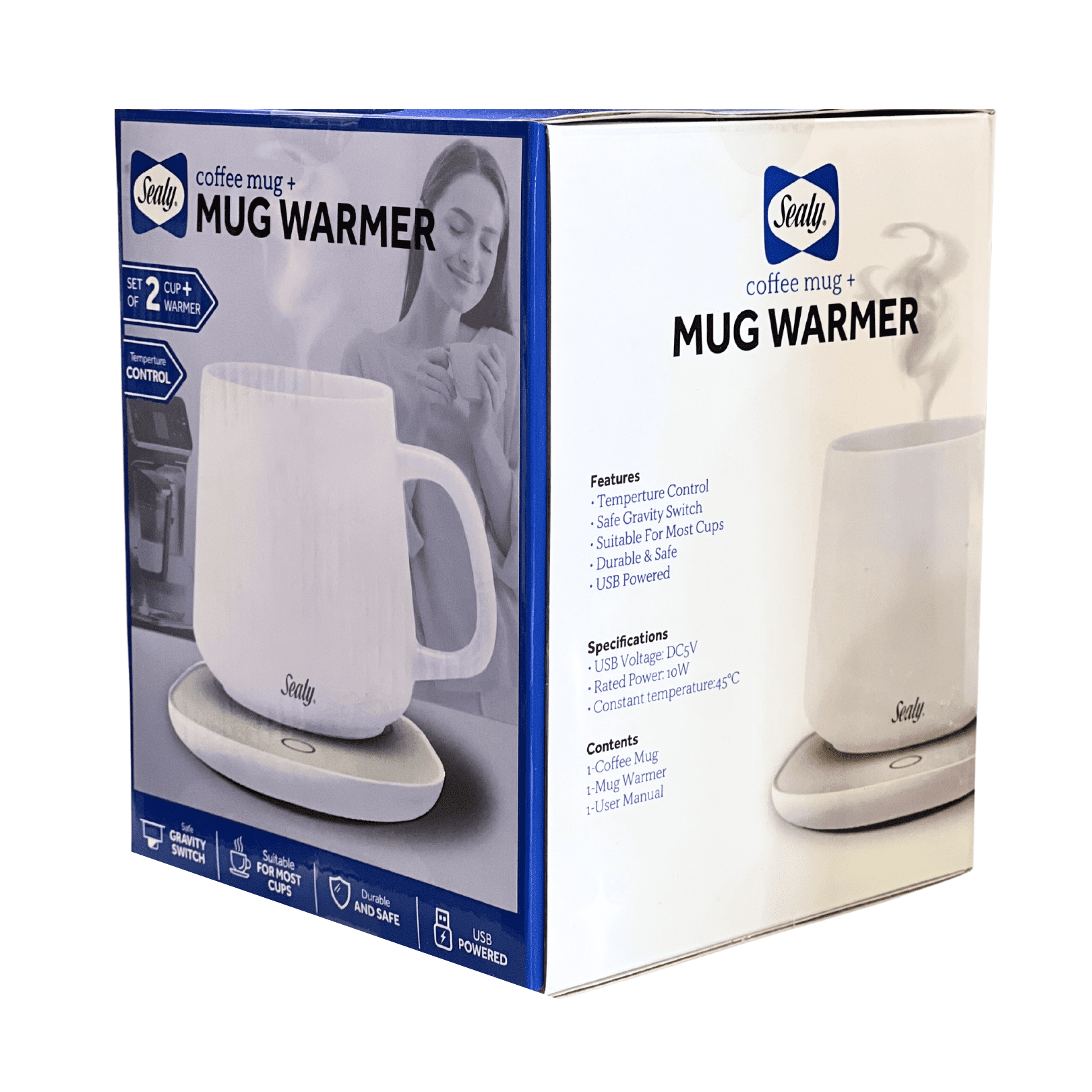 Coffee Mug & Mug Warmer 2Pc Set by Sealy USB Power Temp Control