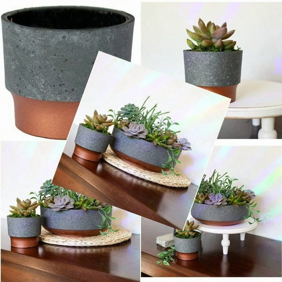 3 Inch Sprite Mini Succulent Pot Smal Plastic Planter with Drainage for Indoor Plants Faux Concrete Copper