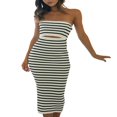 thumbnail image 1 of Femmes Tube Robe Bustier Dos Nu Évidé Patchwork à Rayures Longue Robe Clubwear M, 1 of 8
