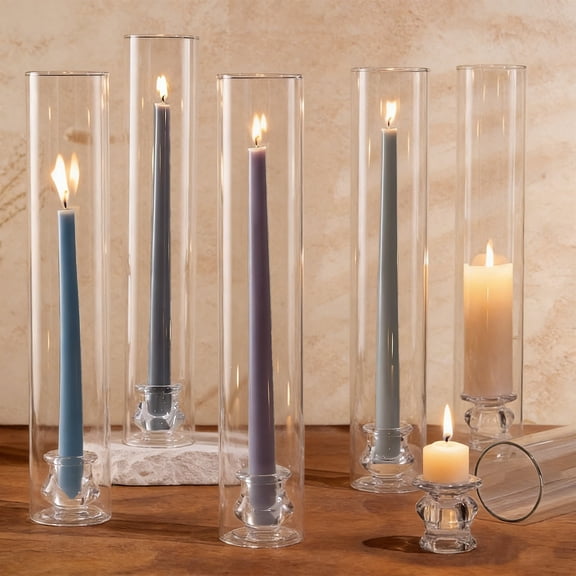 Lumikrypt 6 Set Hurricane Glass Candle Holders, Glass Candlestick with Windproof Cylinder Cover  for Valentines Wedding Table Centerpiece