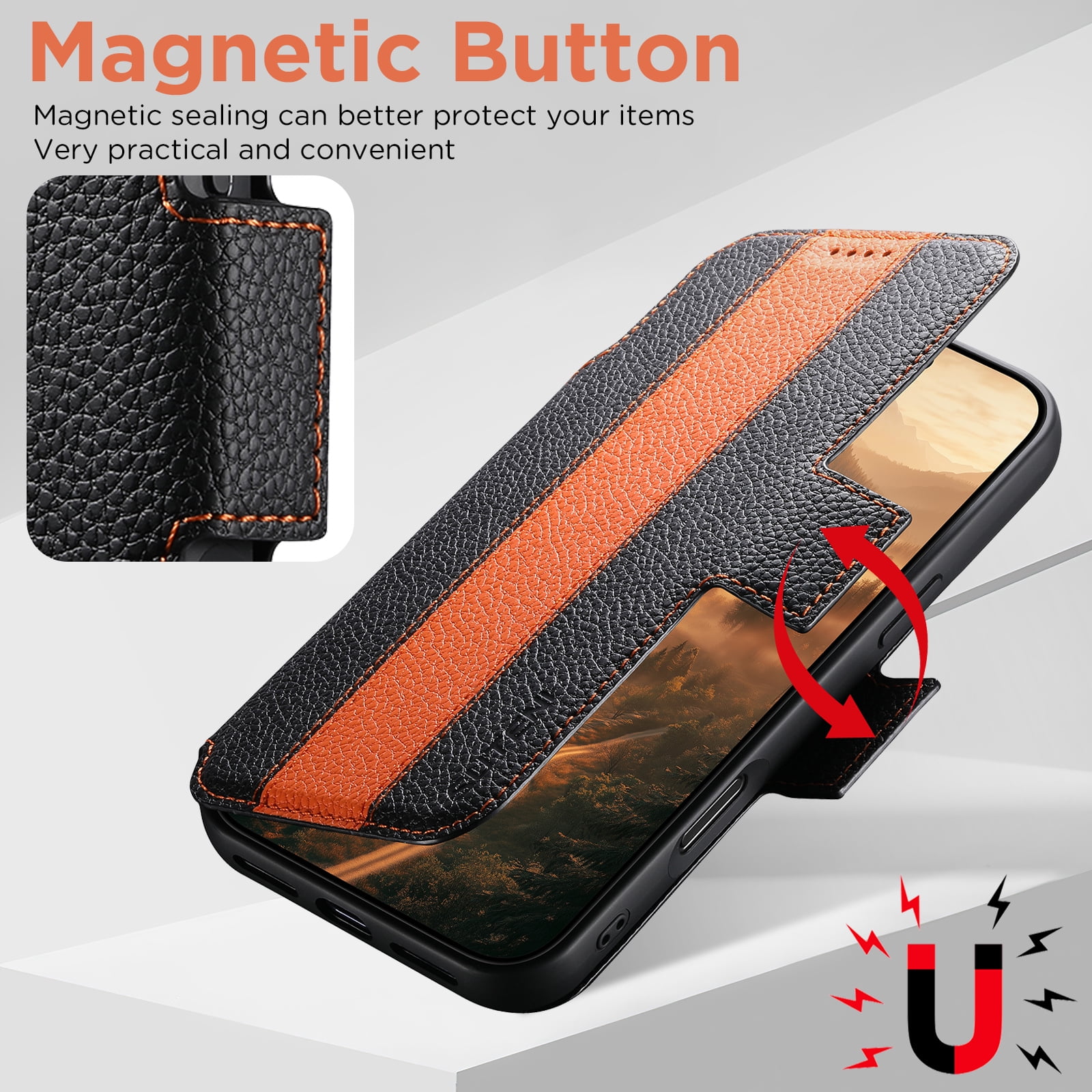 Dteck for iPhone 17 Pro Max Detachable Wallet Case with Card Holder, 2 in 1 PU Leather Flip Folio Stand Shockproof Phone Cover 6.9 Inch 2025,Orange