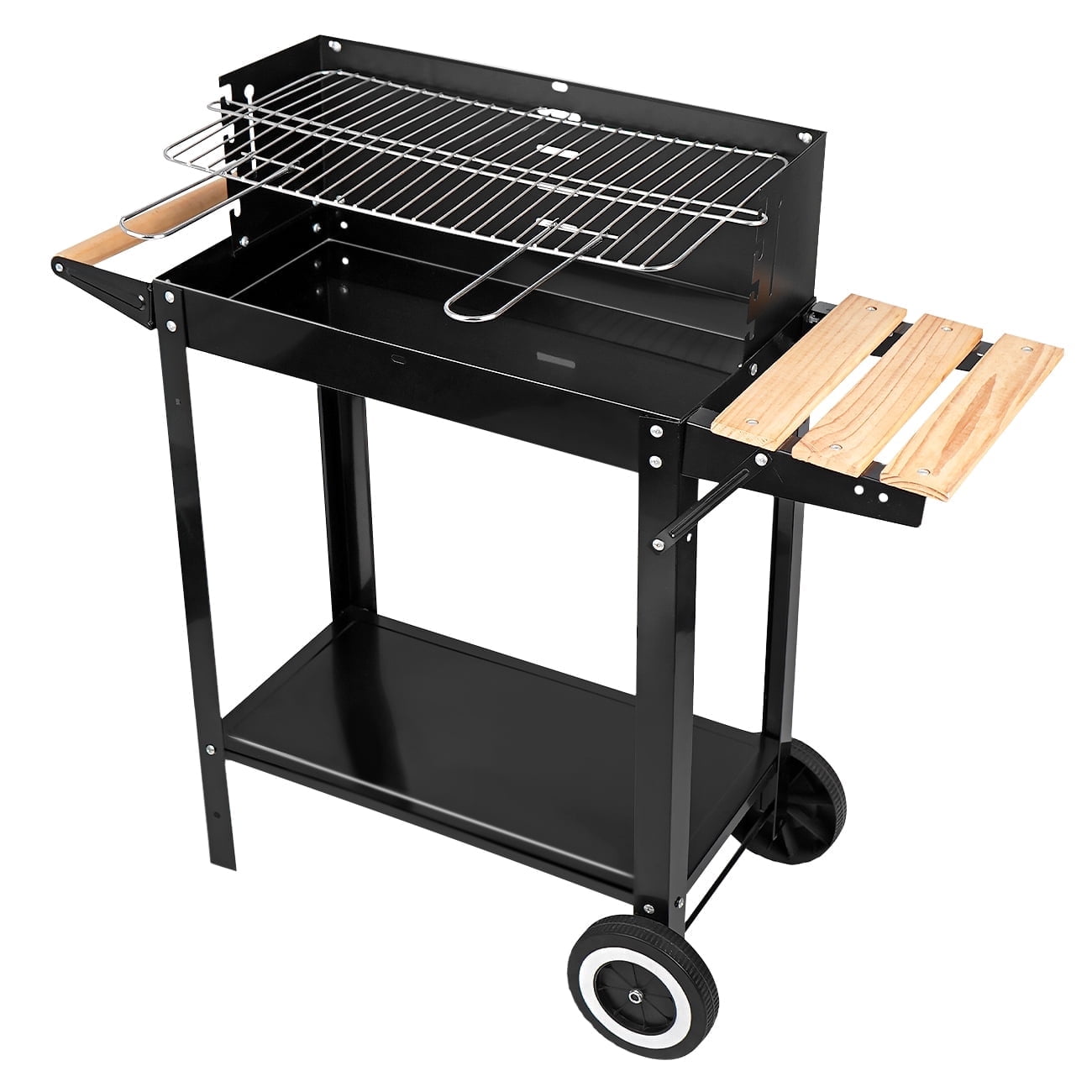 Linsen-outdoors Stainless Steel Charcoal Grill with Wheels - Heavy-Duty Roller Cart & Handles for Easy Moving, Portable Outdoor BBQ Grill Perfect for Backyard and Patio