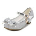 thumbnail image 6 of GiLiling Girls Mary Jane Dress Shoes, Glitter Princess Heels with Bow Star Charm, Adjustable Buckle Strap Party Shoes for Kids (Silver, 10-10.5 Years), 6 of 7