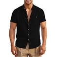 thumbnail image 3 of Horkkom Short Sleeve Shirts for Men Button Down Hawaiian Breathable Linen Shirts Summer Casual Beach Shirts with Pocket S, 3 of 6