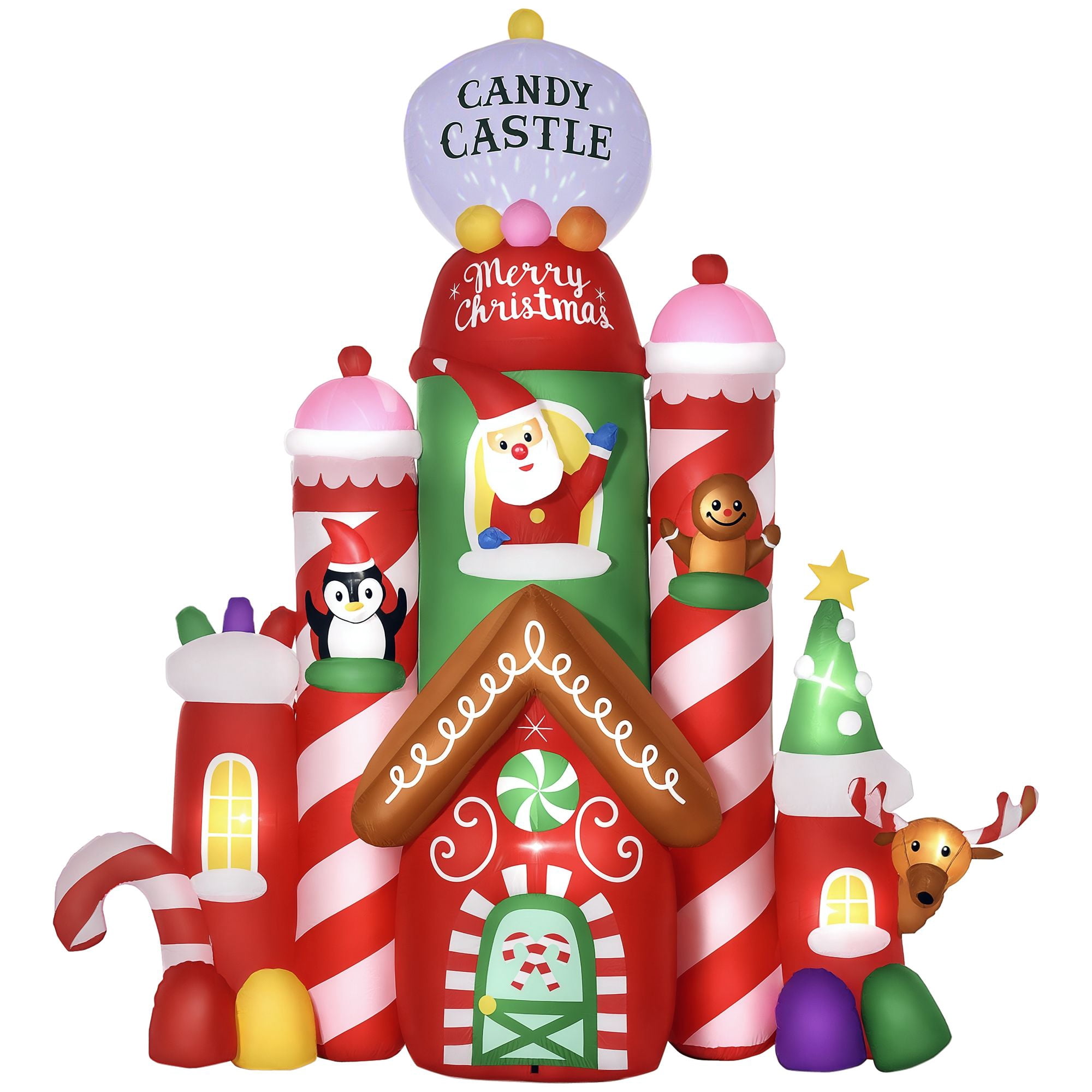 Christmas Inflatable Candy Castle Outdoor Decoration with LED Lights, 10 ft Blow-Up Yard Decor for Garden, Lawn, and Holiday Party