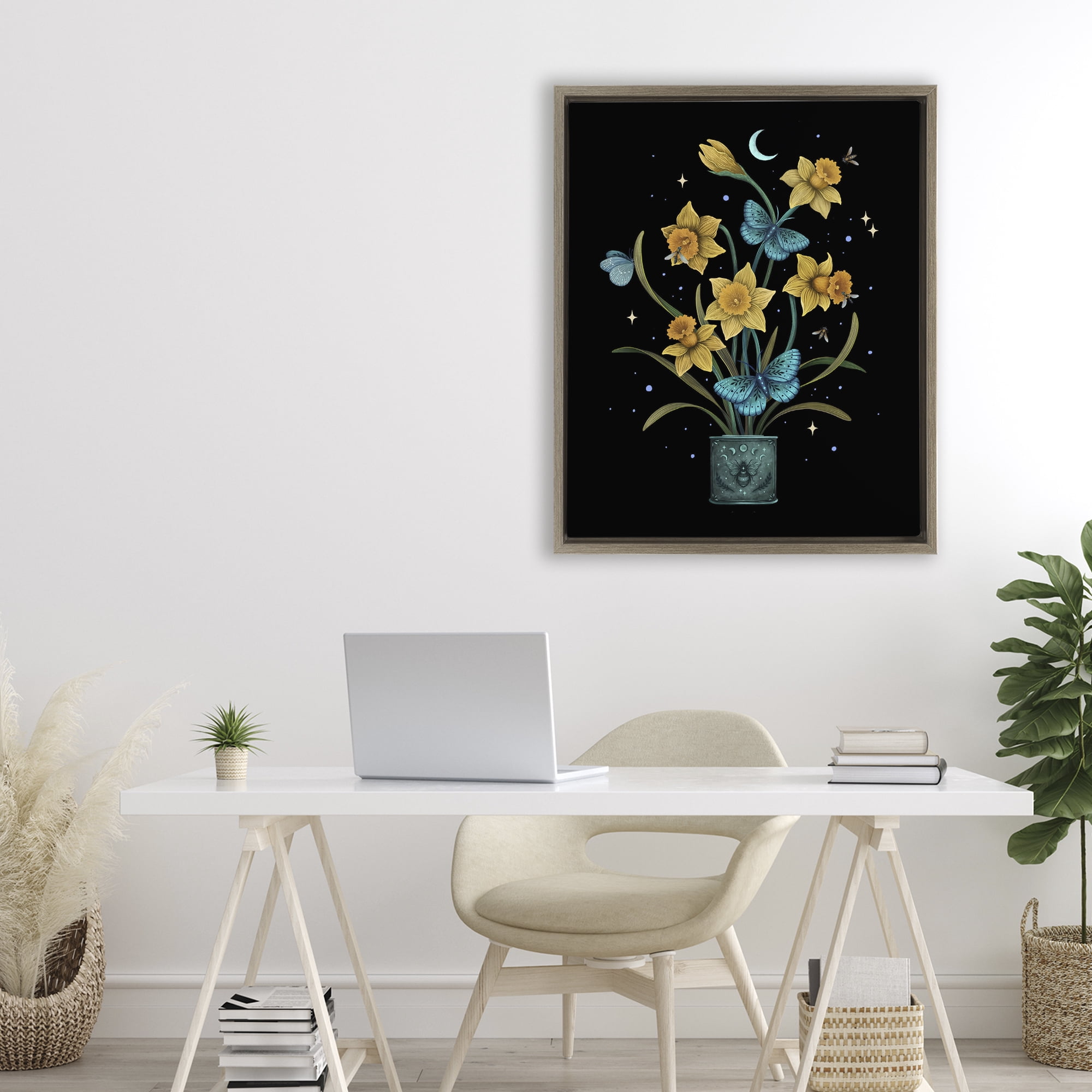 Stupell Industries Mystical March Daffodils Brown Framed Floater Canvas Wall Art, design by Episodic Drawings