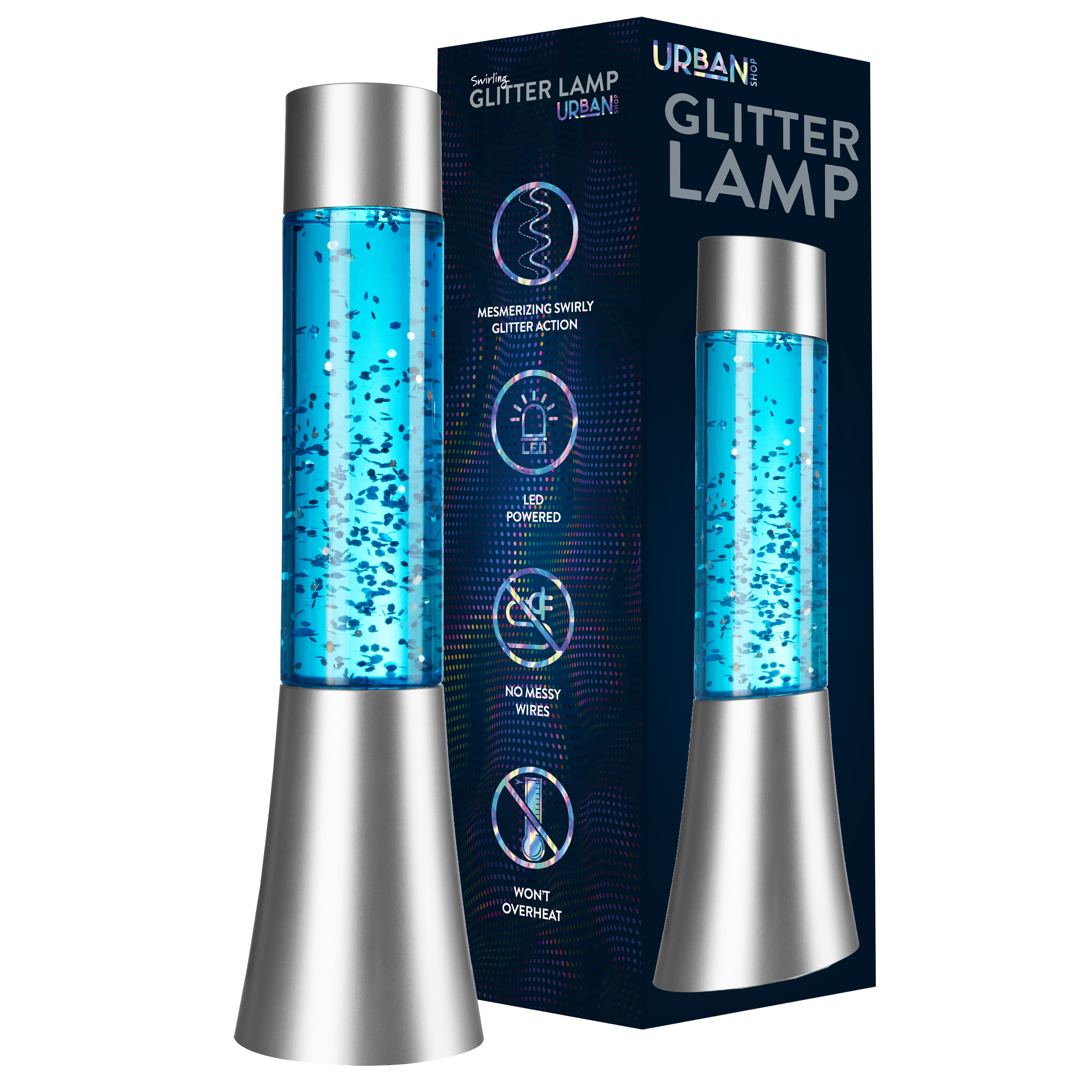 Urban Shop 13" Color Changing LED Glitter Lamp, Blue, Battery-Operated, Silver Metal Base