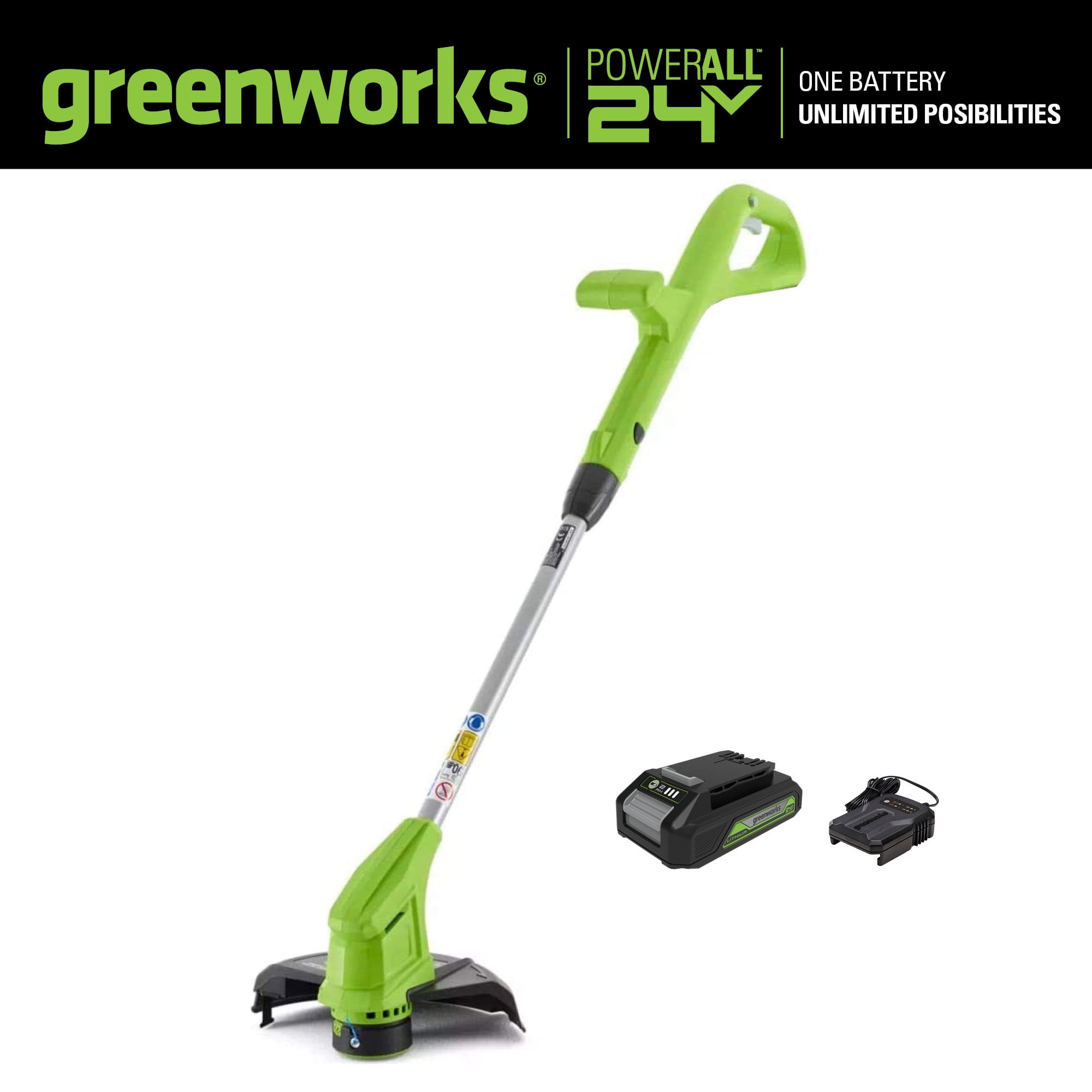 Greenworks 24V 10-inch String Trimmer with 2.0 Ah Battery and Charger, 2101902