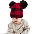 thumbnail image 3 of HESHENG Winter Wool Parent-Child Knitted Hat Lattice Mother Baby Christmas Warm Hat Plaid Beanie Ski Cap, Baby, 3 of 7
