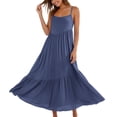 thumbnail image 4 of Women's Boho Maxi Slip Dress Spaghetti Strap Square Neck High Waist Tiered Ruffle Hem Flowy Swing Silhouette Lightweight Breathable Summer Beach Sun Dress Vacation Apparel, 4 of 9