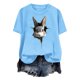 thumbnail image 5 of Tops de Cuello Alto para las Mujeres Amante Impreso Camiseta Cuello Redondo Manga Corta, Poliéster Spandex, 5 of 7