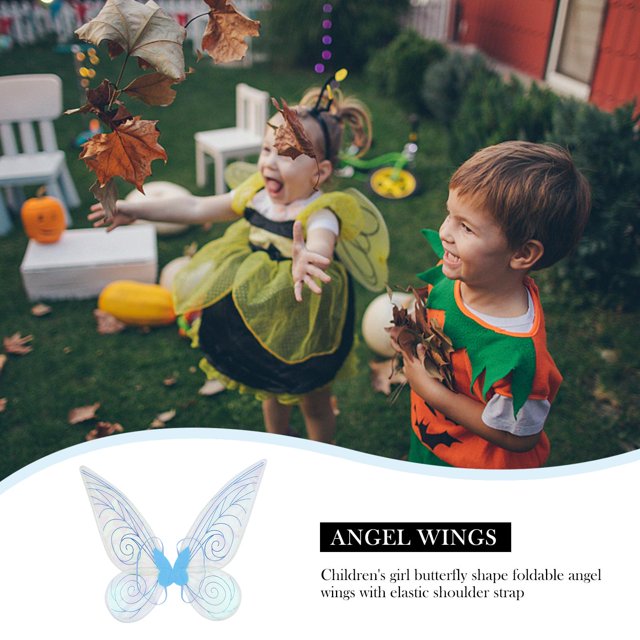 Alas De Hadas Para Niños Alas de hadas para niñas y niños, alas de ángel de princesa de organza con purpurina antidecoloración (azul) Wdftyju Libre de BPA