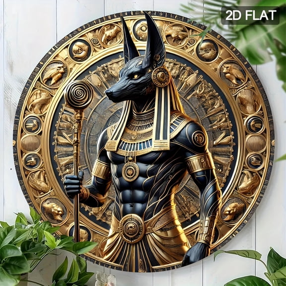 HELLOYOUNG Egyptian God Wall Art Sign Round 2D Metal Tin Decor, Farmhouse Home Office Cafe Hanging Door Gift for Indoor Outdoor