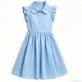 thumbnail image 3 of NAISIBABY Girls Summer Dress, Flare Fit Ruffles Sleeveless Lapel Cute A-Line Casual Dress Light Blue Size 8, 3 of 5