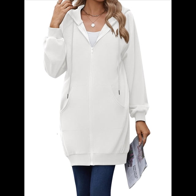 Sudadera con Capucha y Cremallera para Mujer, de Larga, de Forro Extragrande, Informal, con Bolsillo, para Otoño XXL