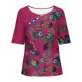 thumbnail image 4 of Wancir Summer Tops for Women 2025 Casual Short Sleeve Pullover Tunic T Shirts Ethnic Floral Print Button Spring Blouses, 4 of 5