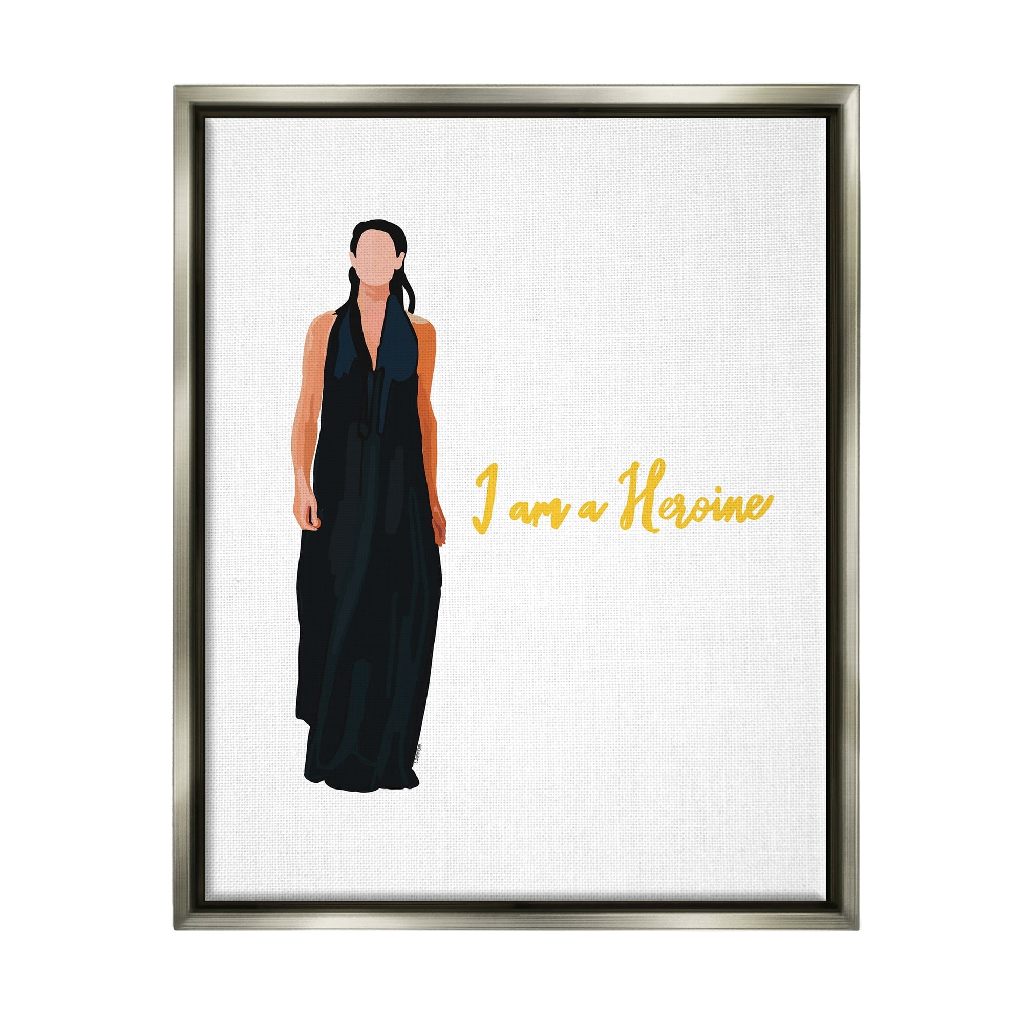 Stupell Industries Motivational Heroine Girl Power Phrase Female Fashion Graphic Art Luster Gray Floating Framed Canvas Print Wall Art, Design by Amelia Noyes