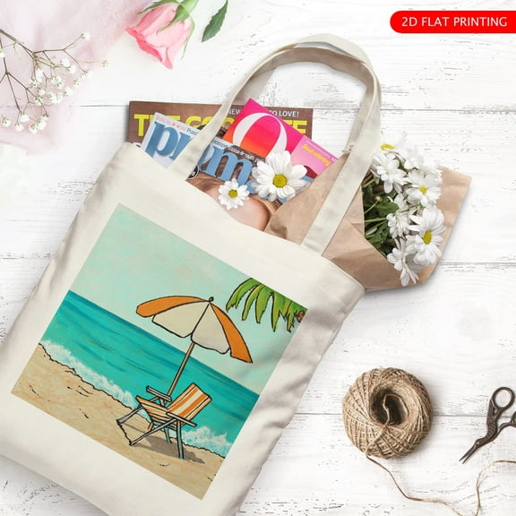 RKSupls Summer Beach Fashion Canvas Tote Bag, Reusable Shoulder Tote Bag for Women and Men, Large Durable Canvas Shoulder Bag Perfect for Grocery Work Beach Shopping