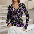 thumbnail image 6 of Mardi Gras Shirts for Women Carnival Feathers Print V Neck Blouse Sparkly Long Sleeve Holiday T Shirts Dark Green 2XL, 6 of 7