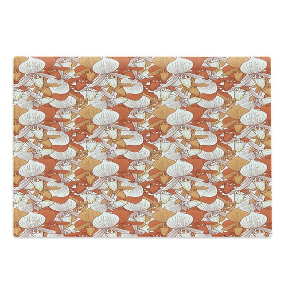 Floral Cutting Board, Bouquet of Retro Orchid Blossoms in Hand Drawn Style with Dashed Lines, Decorative Tempered Glass Cutting and Serving Board, Large Size, Orange Apricot and White, by Ambesonne