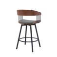 thumbnail image 3 of Armen Living Indoor Athena 27" Swivel Walnut Wood Counter Stool in Gray Faux Leather with Black Metal, 3 of 9