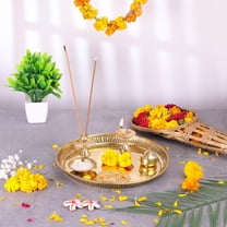 Pure Brass Pooja Thali Set with Om Carving Size | mandhir thali