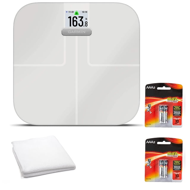 Garmin Index S2, Báscula Inteligente con Conectividad Inalámbrica, Mide Grasa Corporal, Músculo, Masa Ósea, Agua Corporal y Más - Blanco (Paquete)